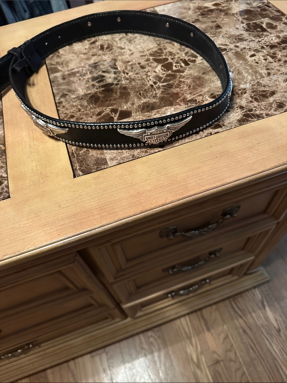 Harley-Davidson Black Leather Men's Studded Belt with Silver Emblems - Picture 3 of 7